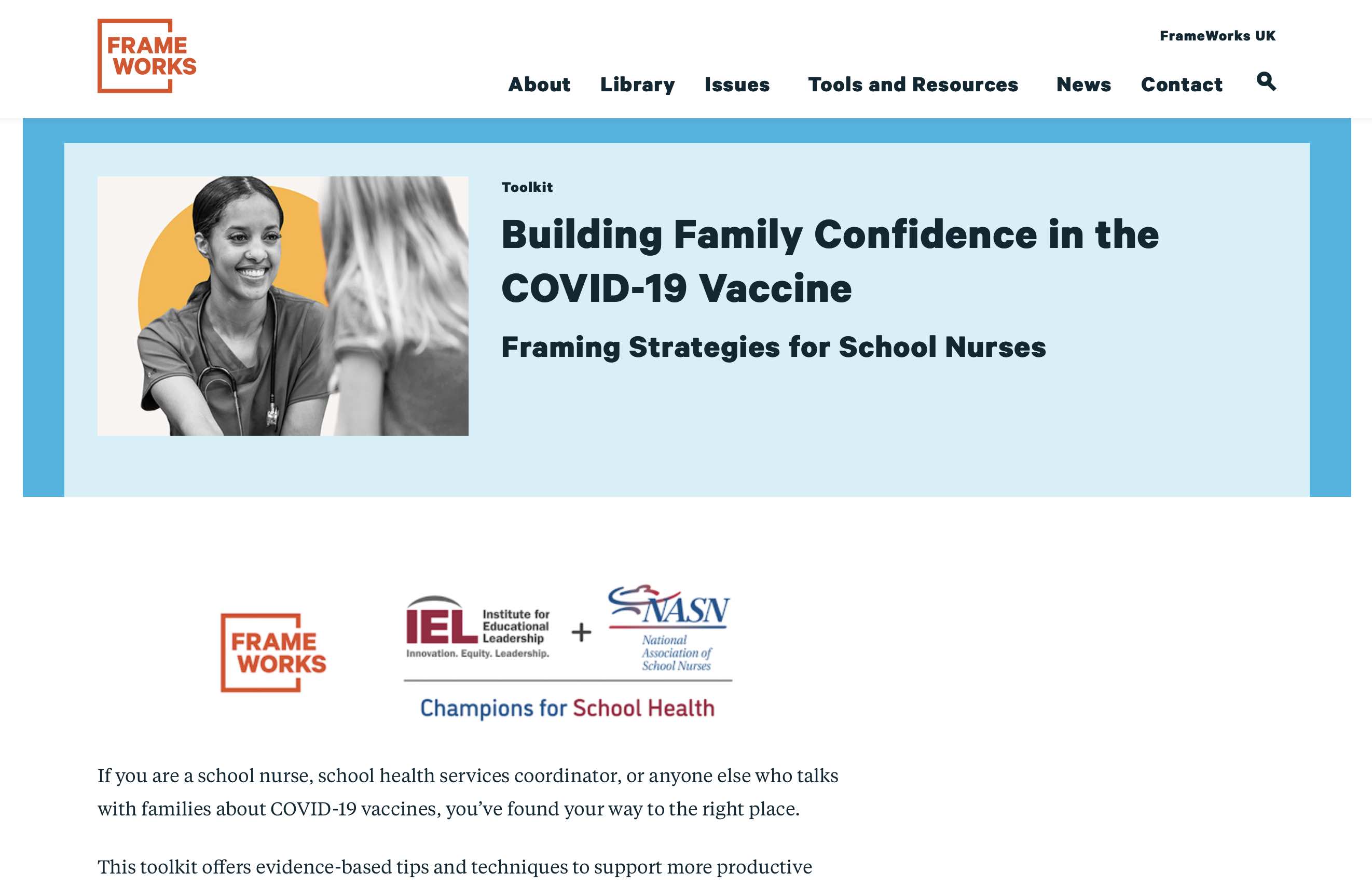 Screen grab of Building Family Confidence in the COVID-19 Vaccine webpage