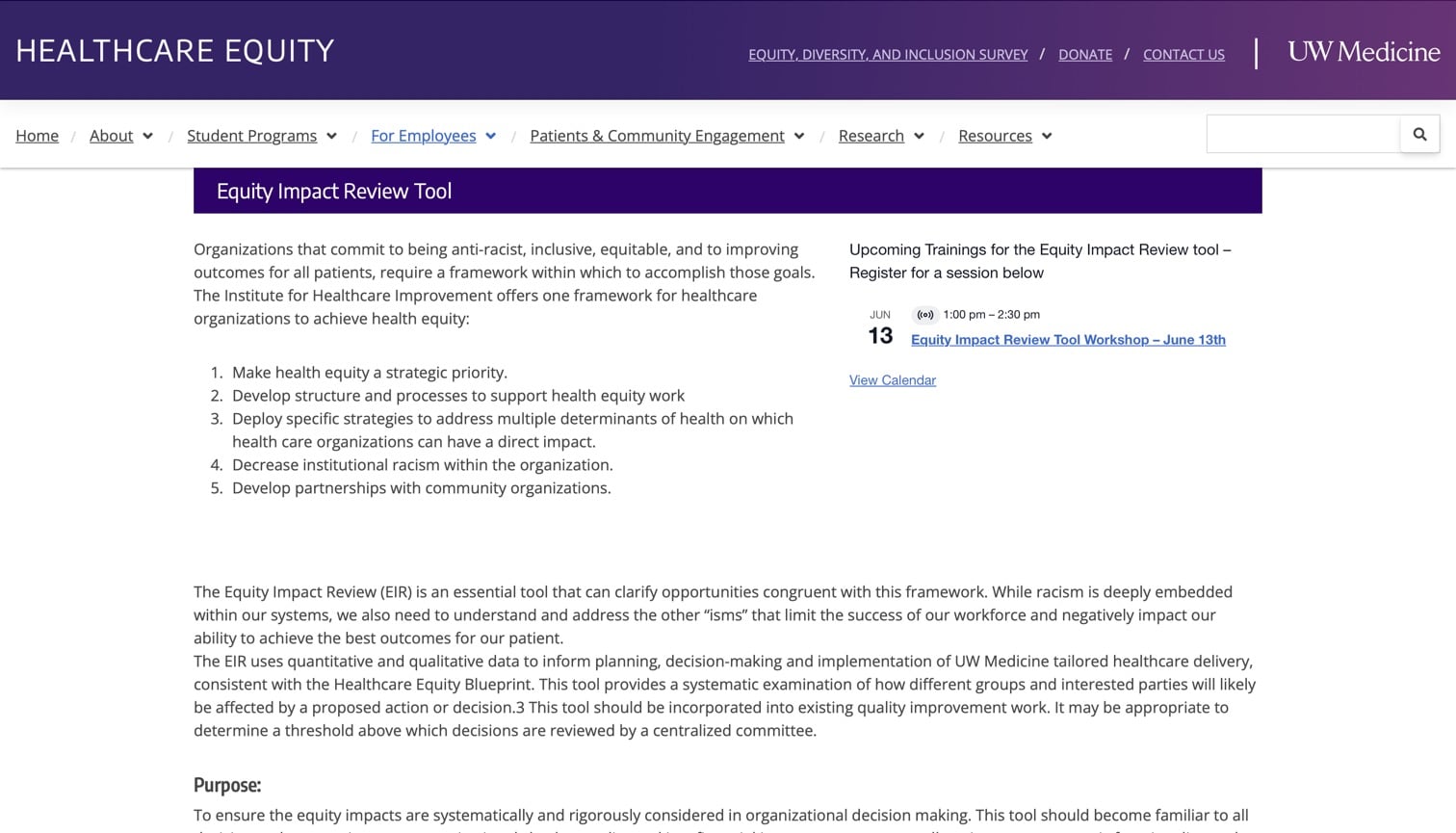 Screen grab of Equity Impact Review Tool