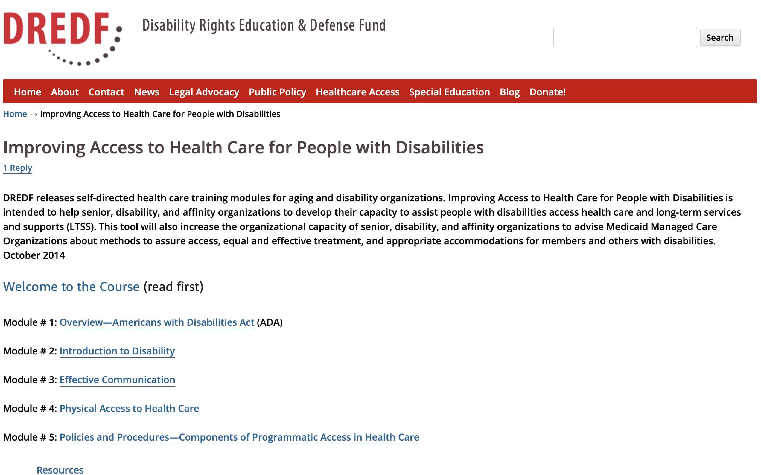 Screen capture of Improving Access to Health Care for People with Disabilities