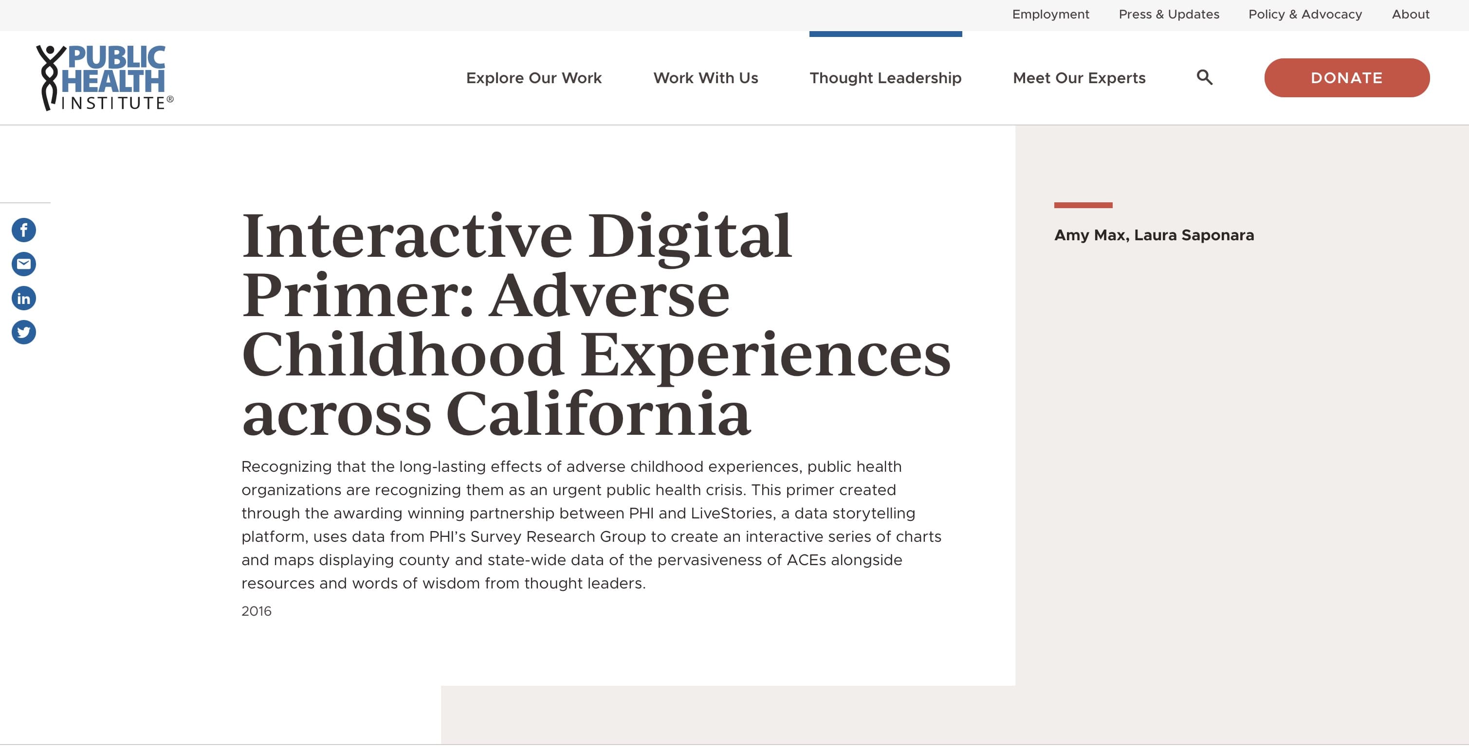 Screen capture of Interactive Digital Primer: Adverse Childhood Experiences Across California