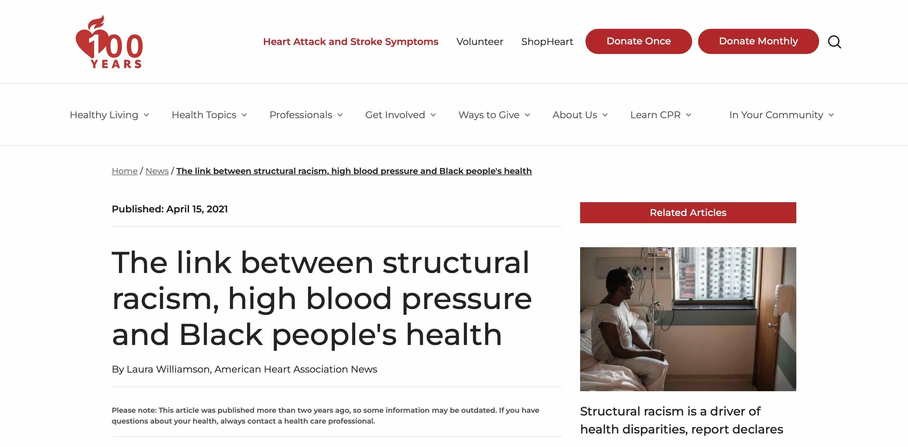 Screen capture of The Link Between Structural Racism, High Blood Pressure, and Black People’s Health