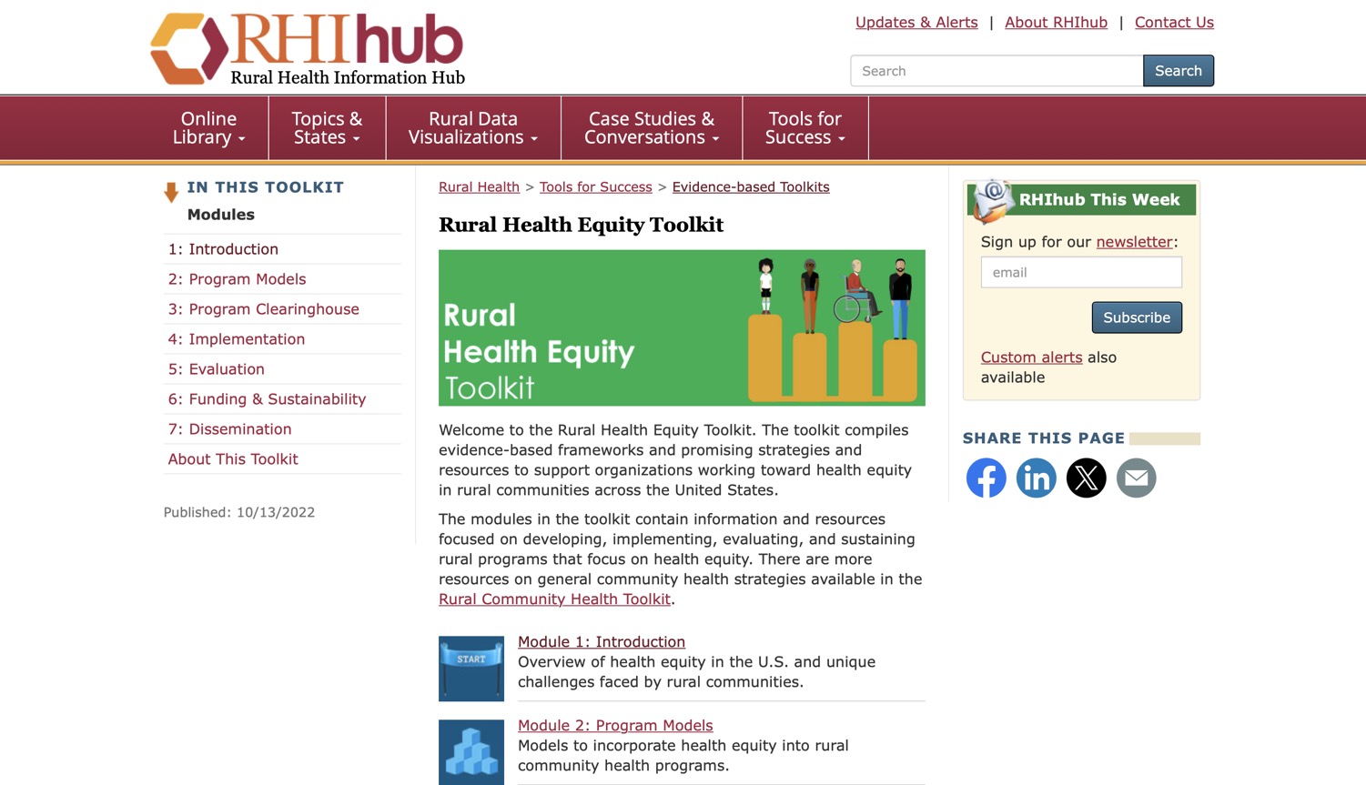 Screen grab of Rural Health Equity Toolkit