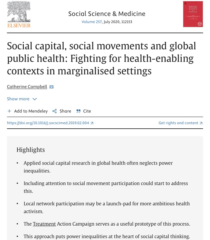 Screen grab of Social Capital, Social Movements and Global Public Health: Fighting for Health-Enabling Contexts in Marginalised Settings