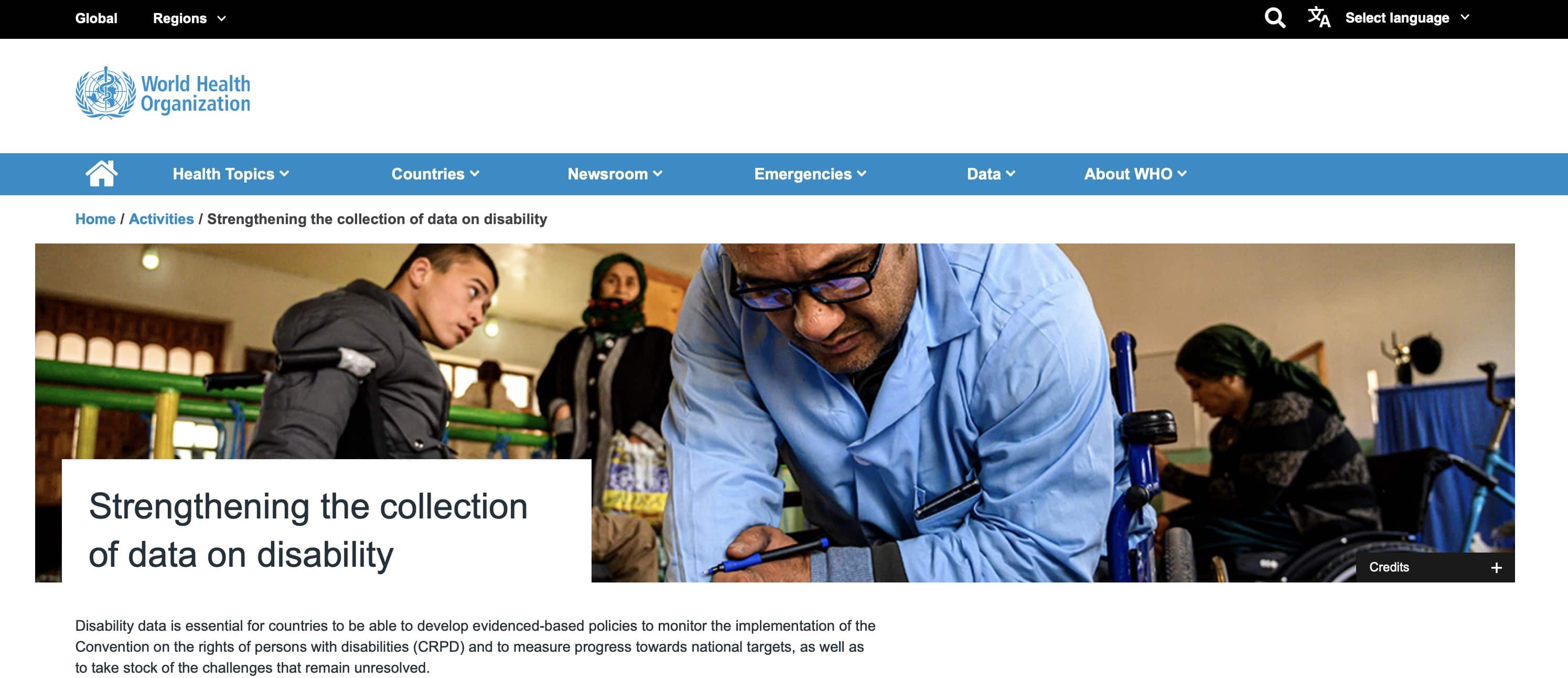 Screen capture of Strengthening the Collection of Data on Disability