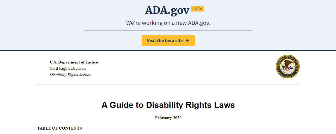 Screen capture of website: A Guide to Disability Rights Laws