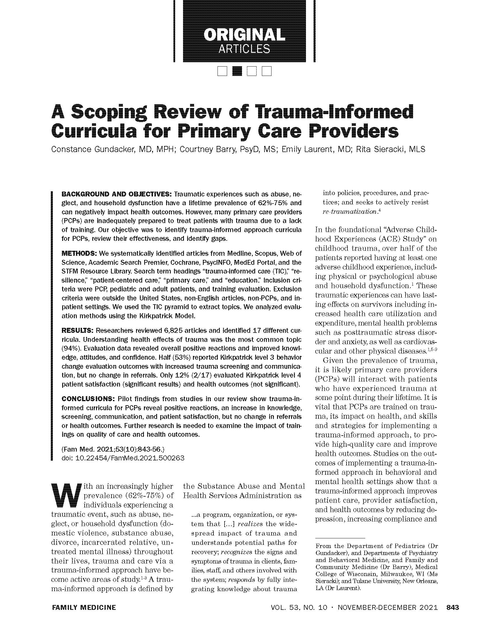 PDF Cover: A Scoping Review of Trauma-Informed Curricula for Primary Care Providers