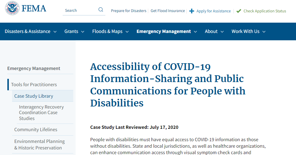 Screen capture of top of article: Accessibility of Covid-19 Information-Sharing and Public Communications for People with Disabilities