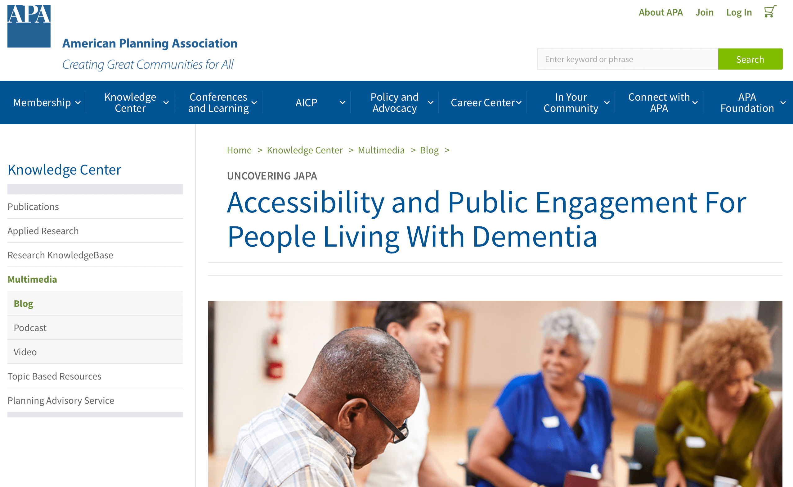 Screenshot of Accessibility and Public Engagement For People Living With Dementia