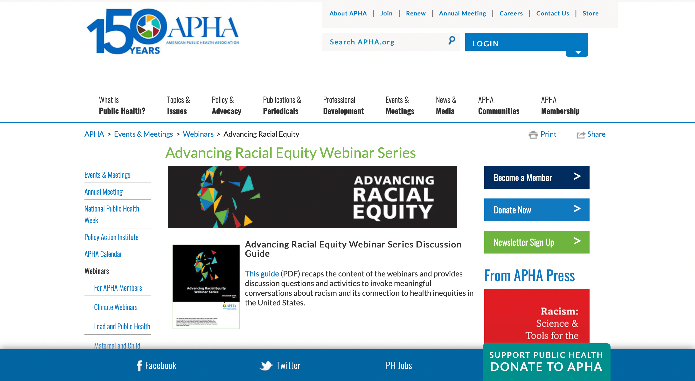 Screen capture of Advancing Racial Equity Webinar Series and Discussion Guide