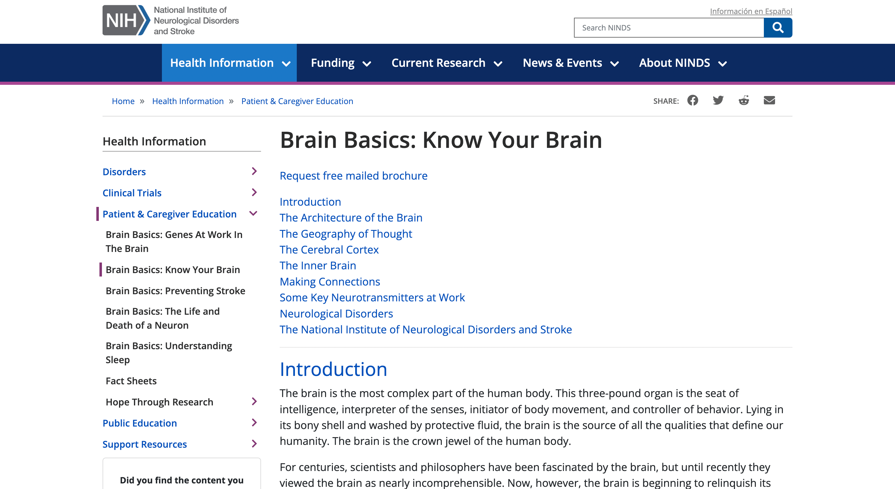 Screen capture of Brain Basics: Know Your Brain