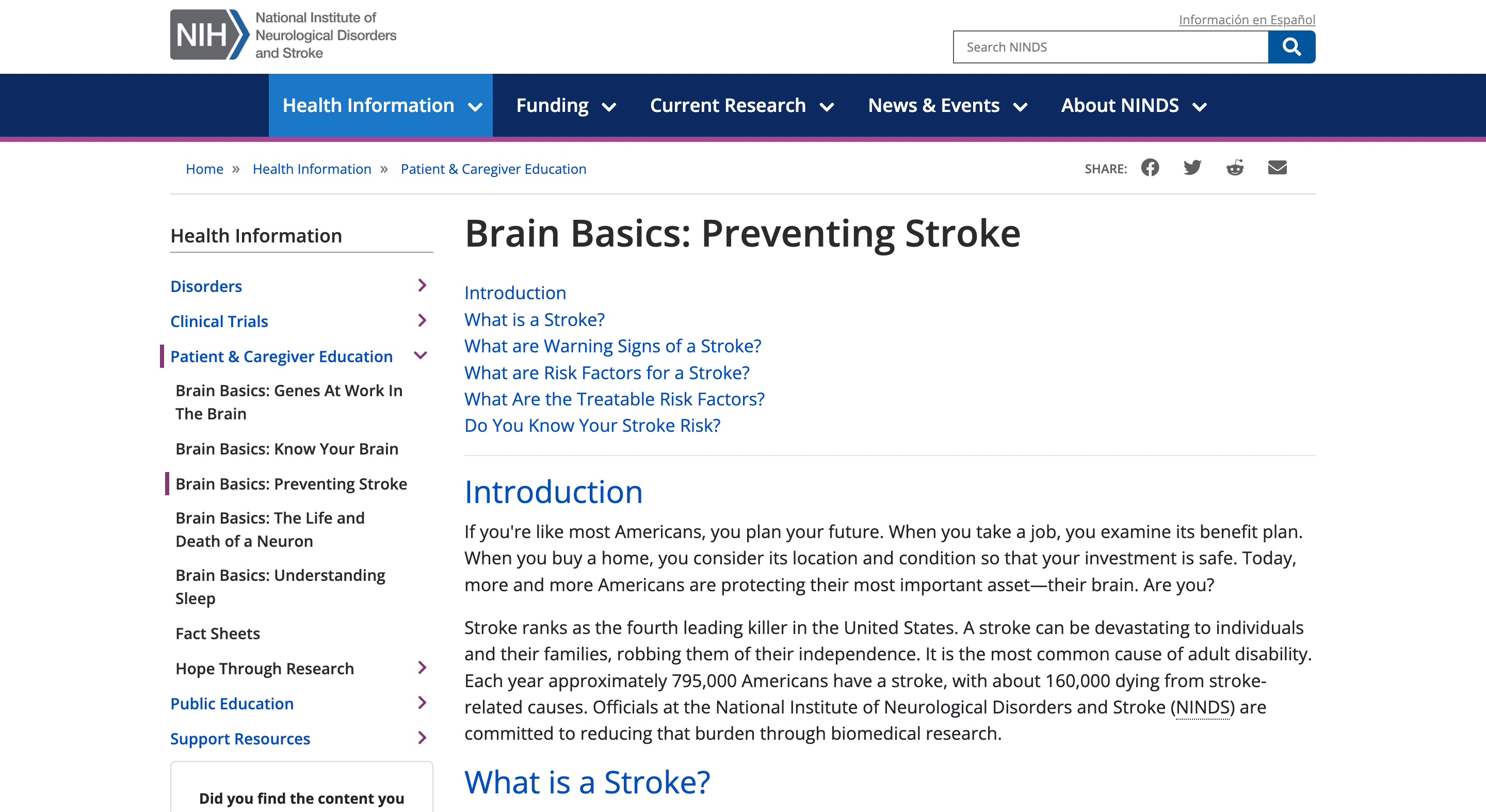 Screen capture of Brain Basics: Preventing Stroke