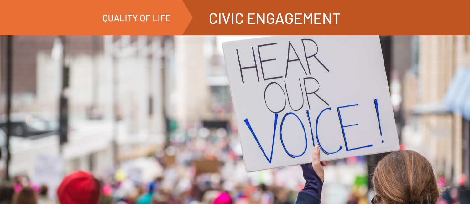 Hear our voice sign carried at march. Photo Stacy Wegley. An orange banner spanning the top of the images reads 