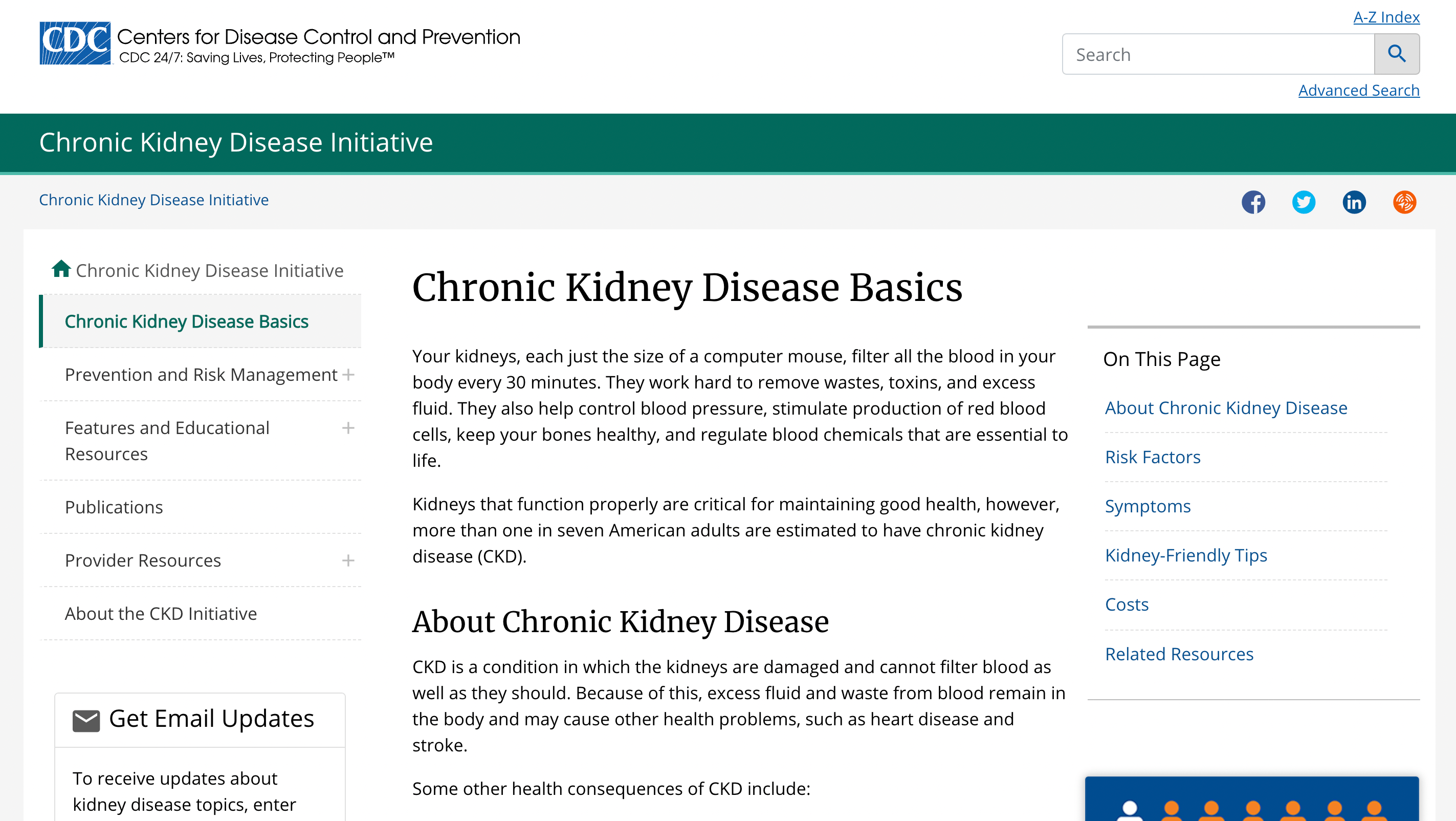 Screen capture of Chronic Kidney Disease Basics