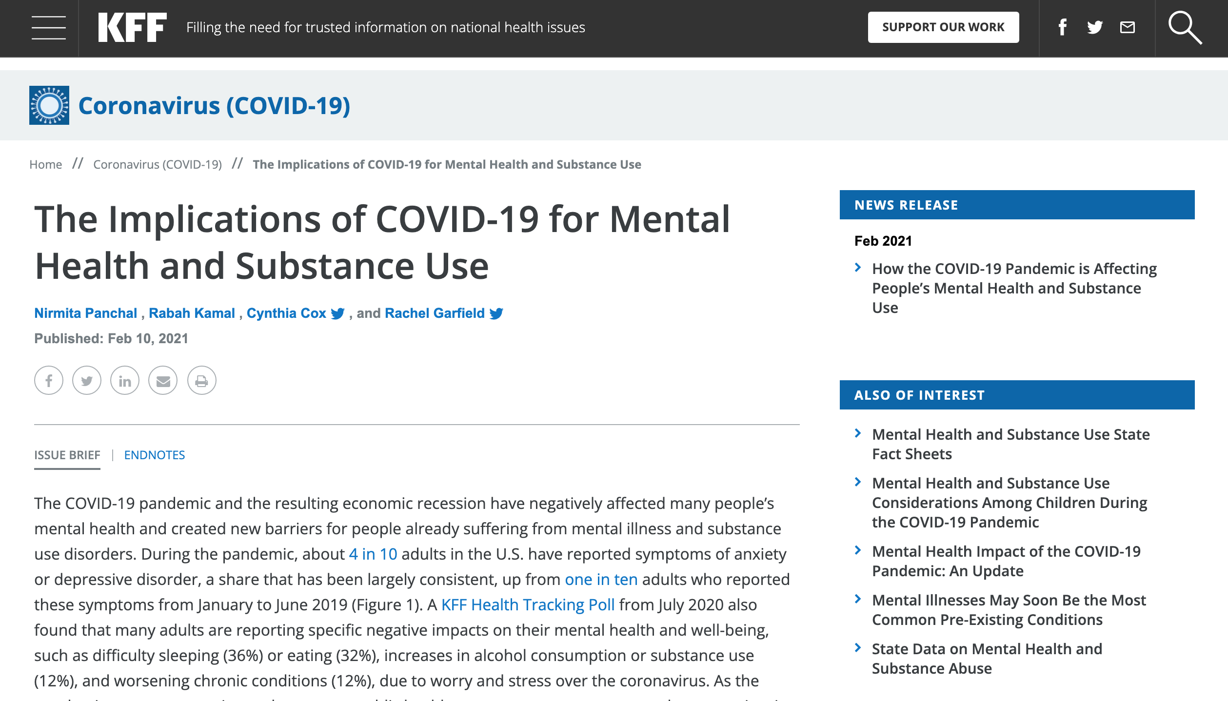 Screen grab of The Implications of COVID-19 for Mental Health and Substance Use