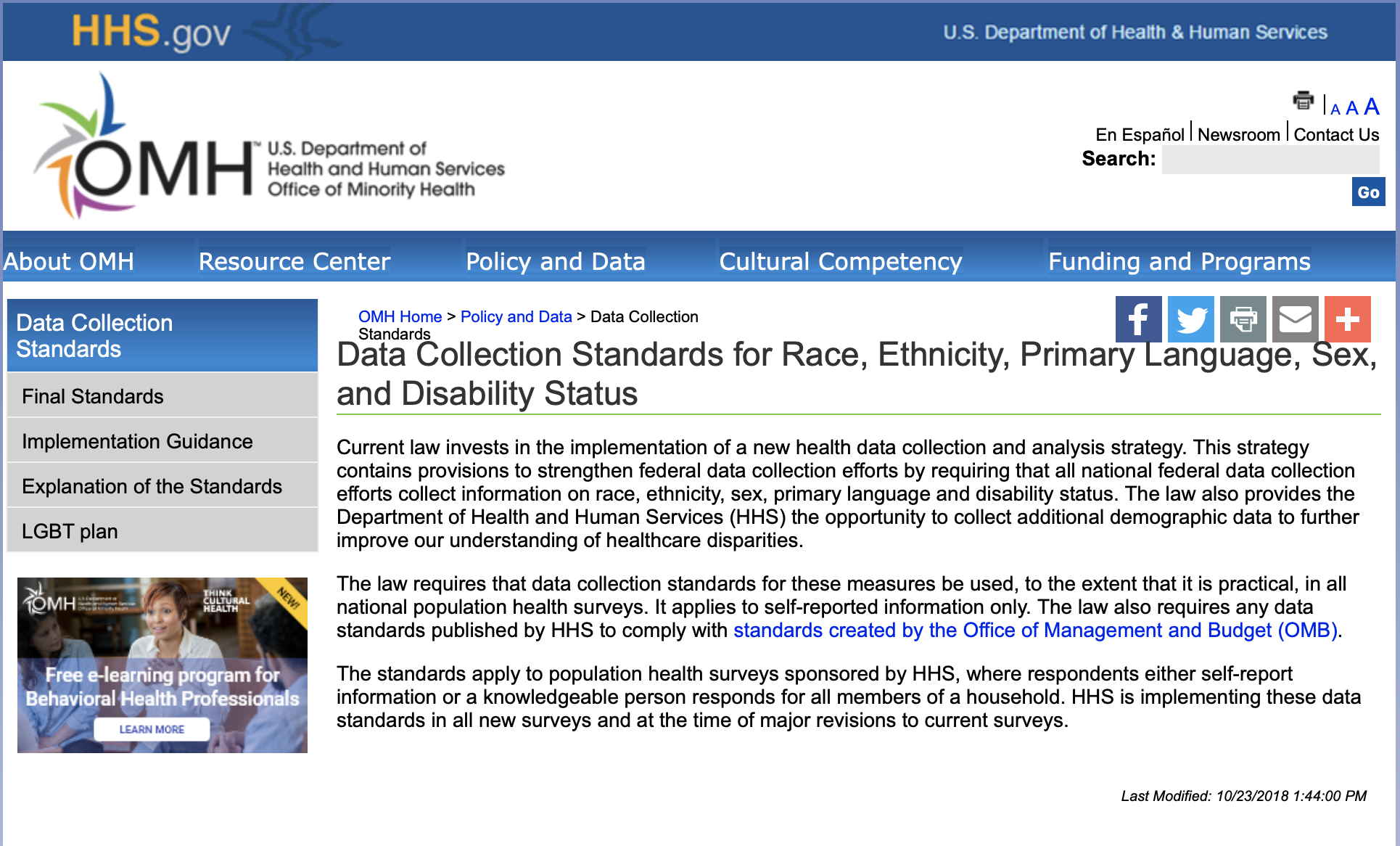 Data Collection Standards for Race, Ethnicity