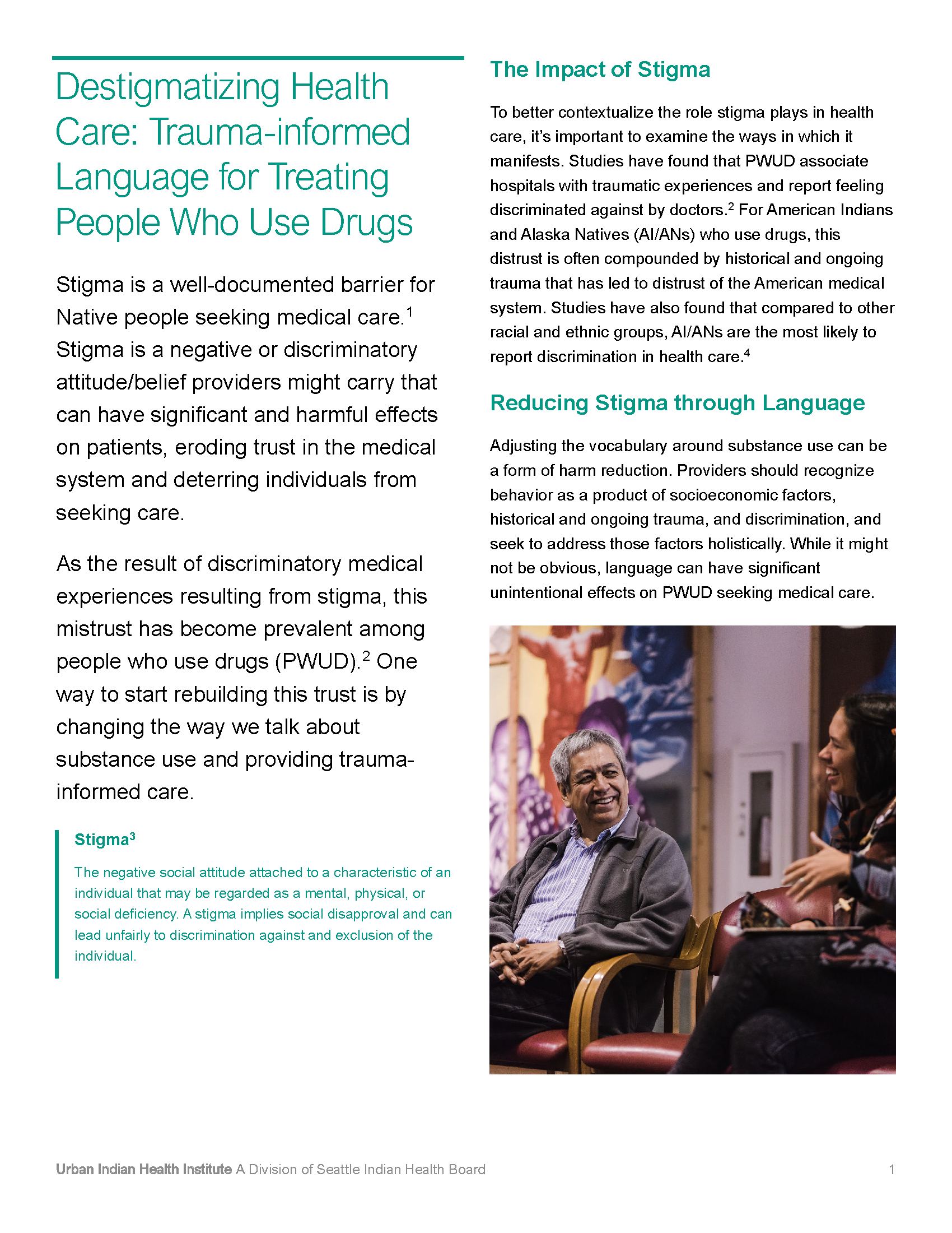 PDF Cover Page: Destigmatizing Health Care: Trauma-informed Language for Treating People Who Use Drugs