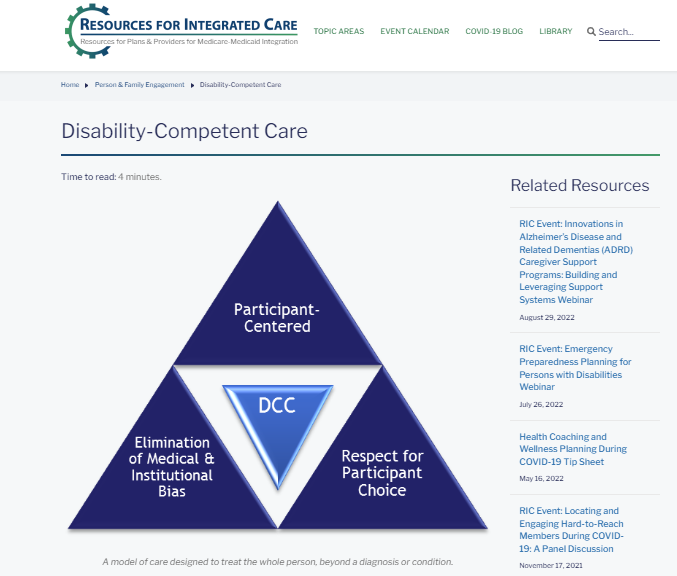 Screen capture of website: Disability-Competent Care