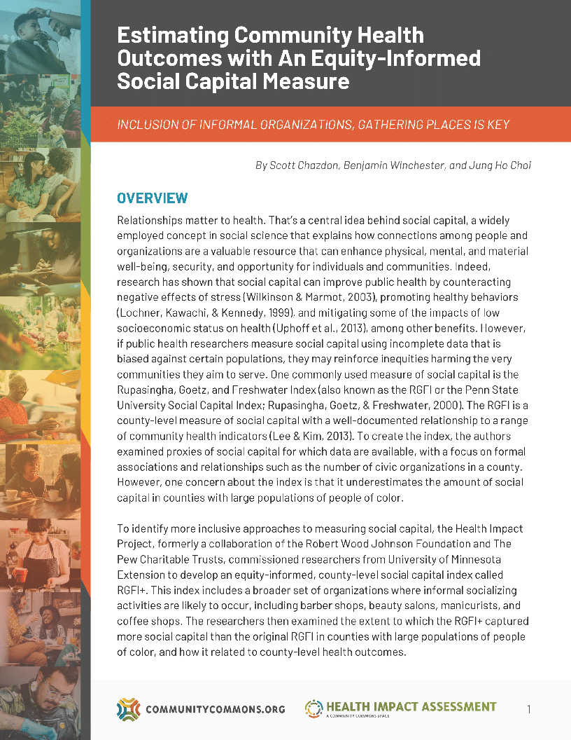 First page of Estimating Community Health Outcomes with An Equity-Informed Social Capital Measure