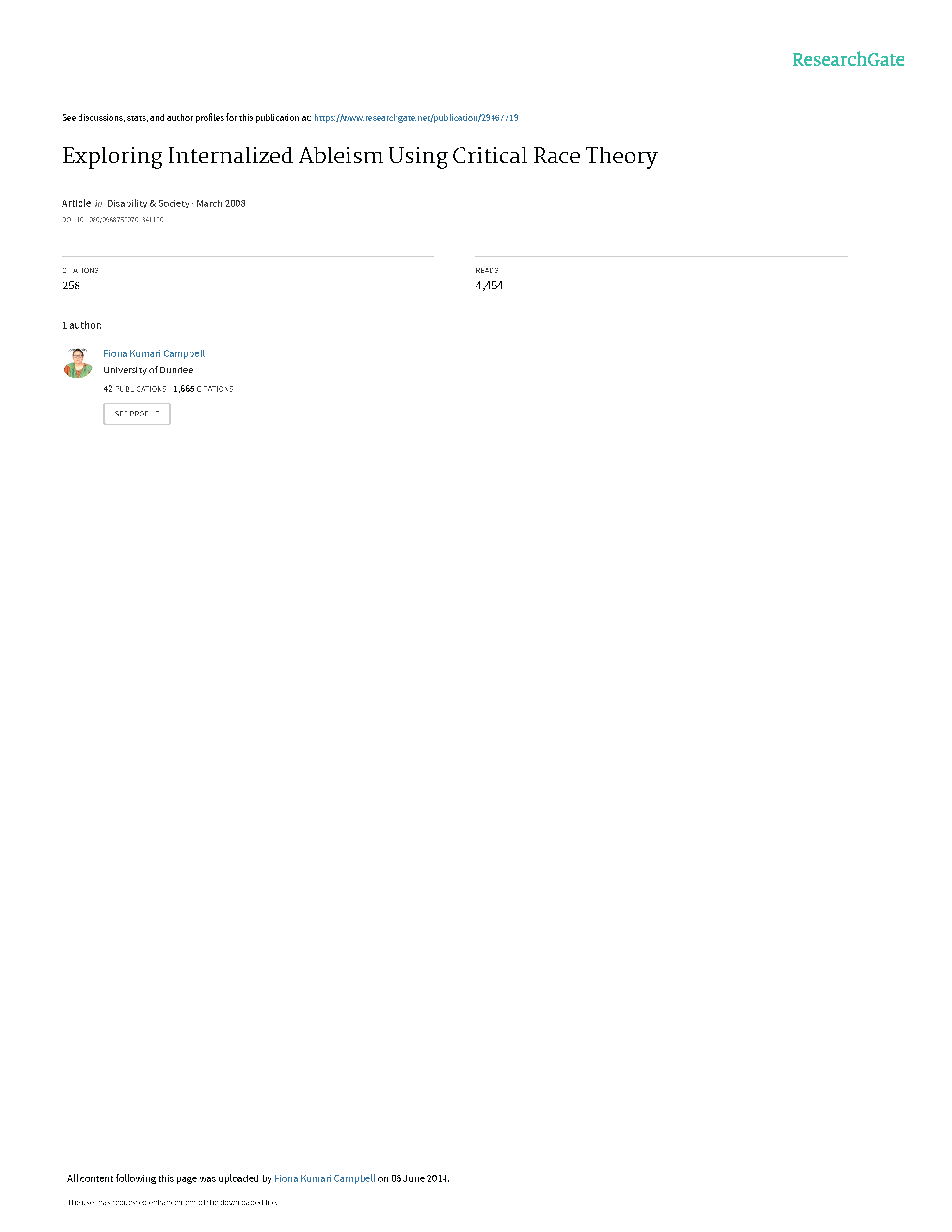 PDF Cover: Exploring Internalized Ableism Using Critical Race Theory