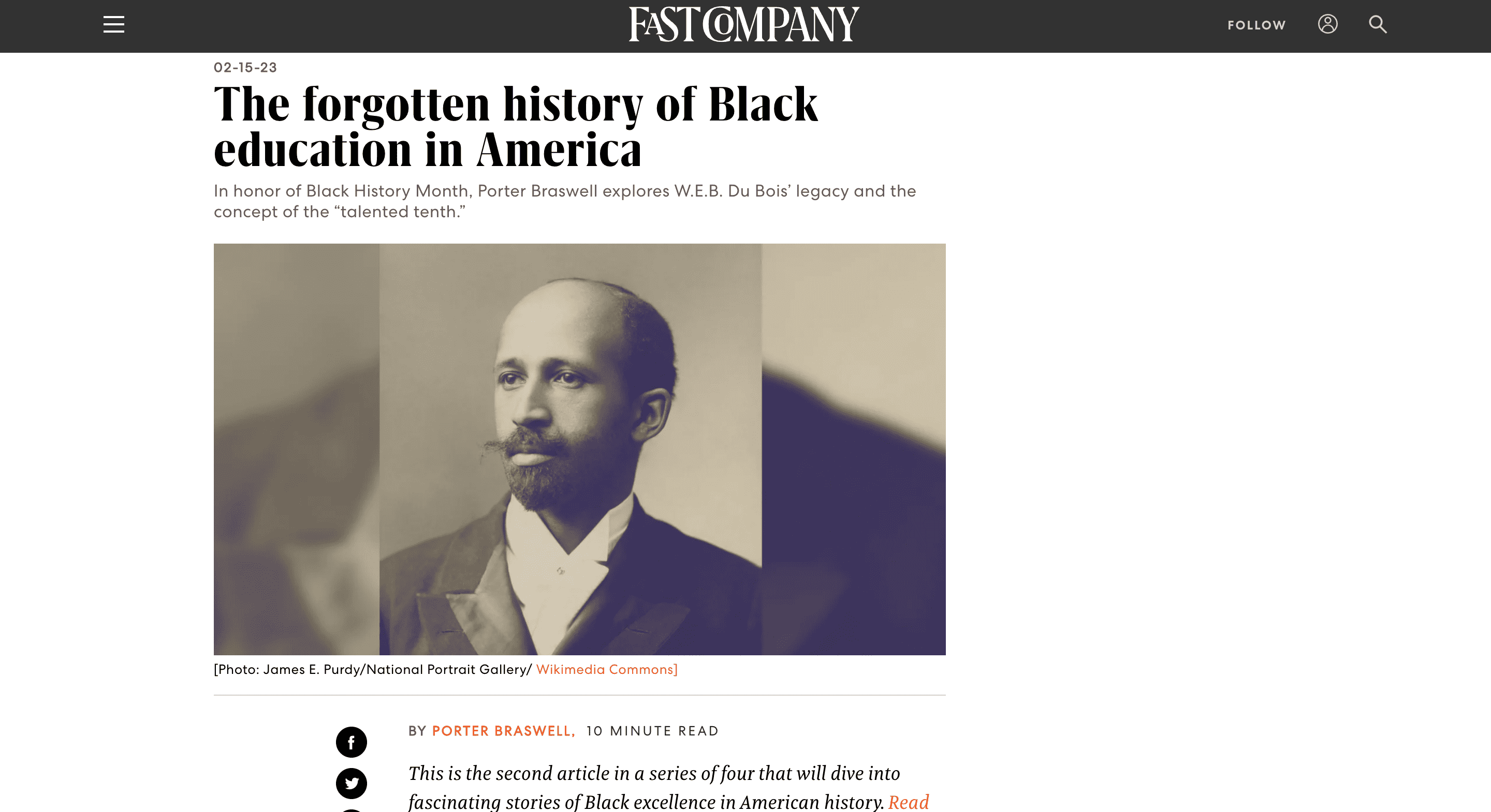 Screen capture of The Forgotten History of Black Education in America article