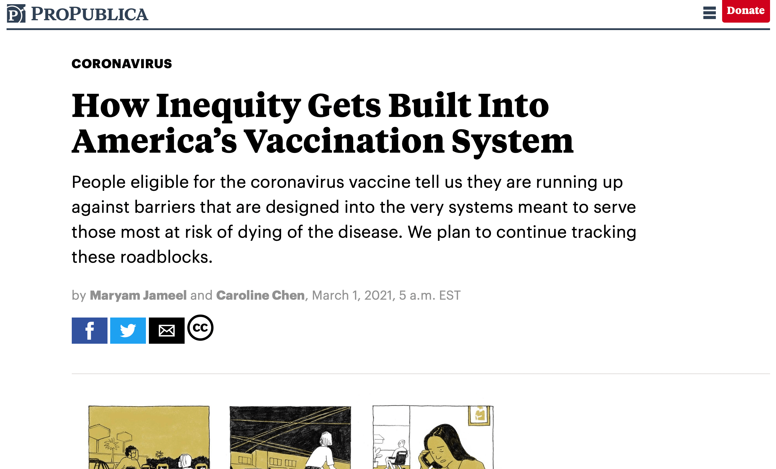 Screen capture of How Inequity Gets Built Into America's Vaccination System