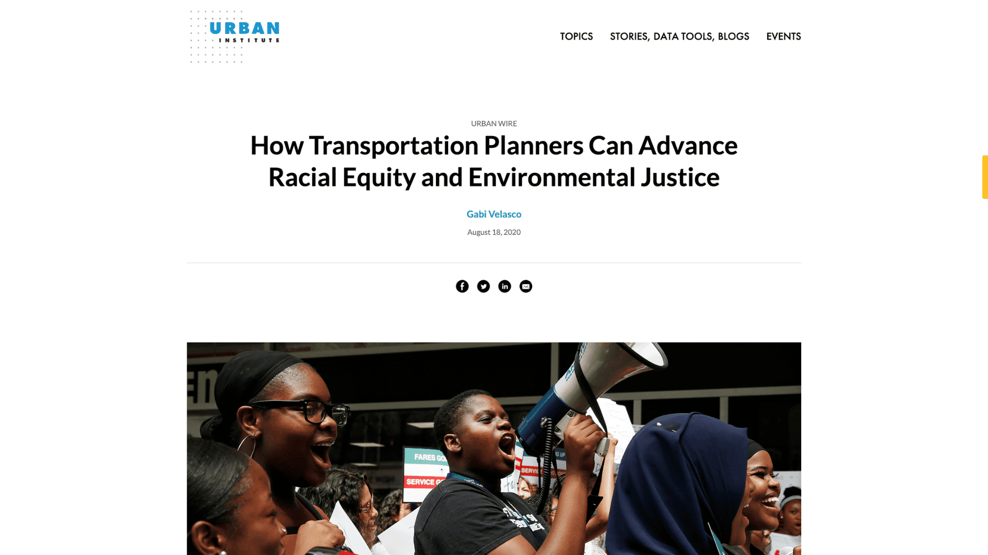 Screen capture of How Transportation Planners Can Advance Racial Equity and Environmental Justice blog