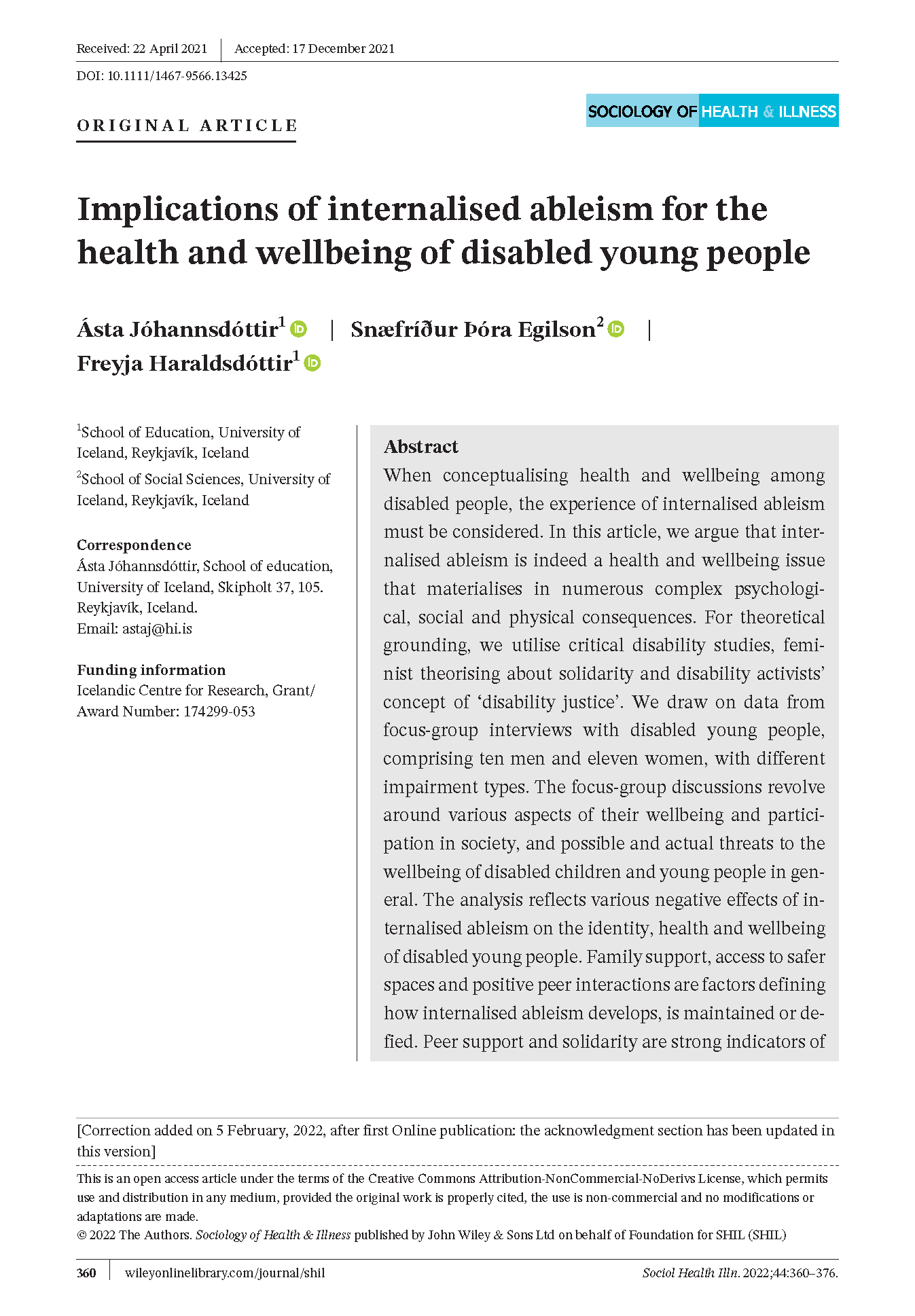 PDF Cover: Implications of Internalised Ableism for the Health and Wellbeing of Disabled Young People