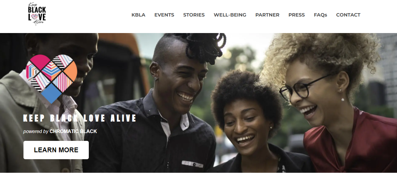 Screen Capture of Website Cover Page: Keep Black Love Alive