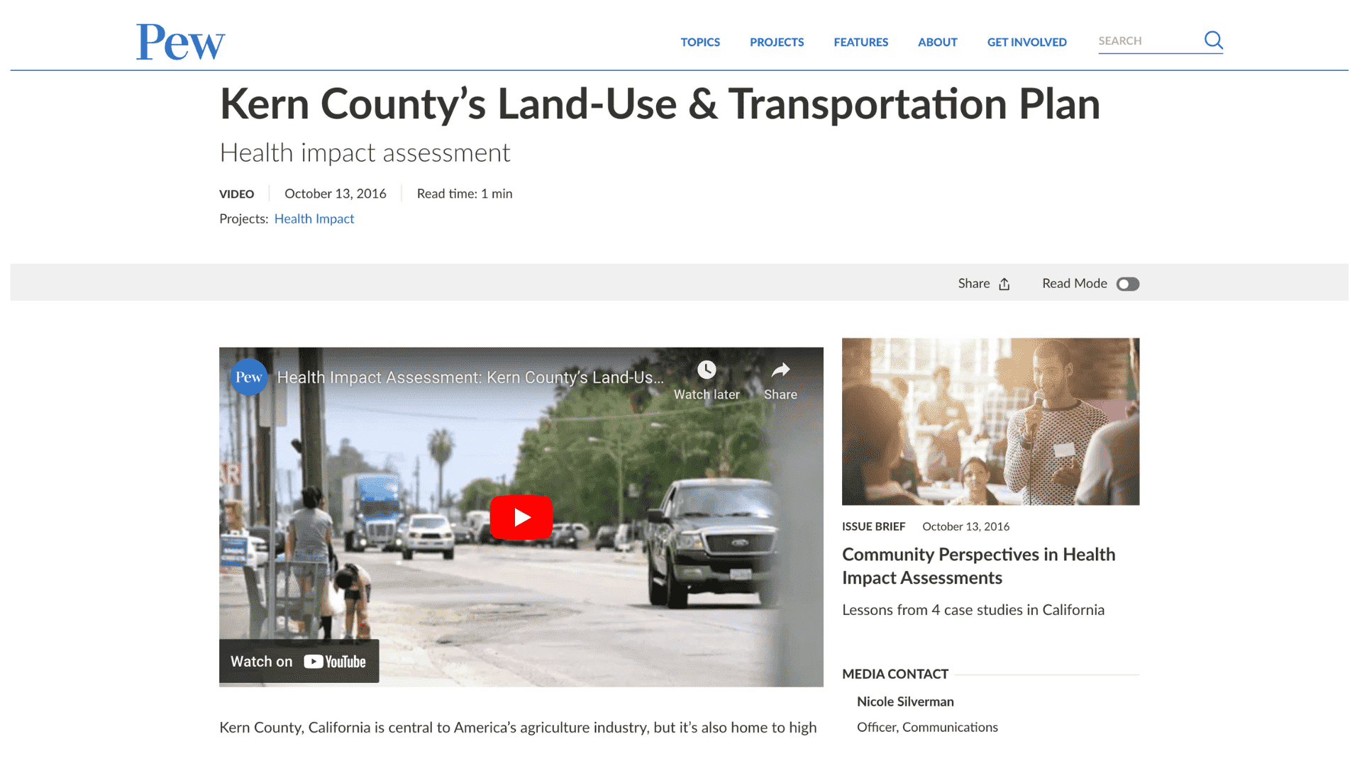 Screen capture of Kern County's Land-Use and Transportation Plan webpage