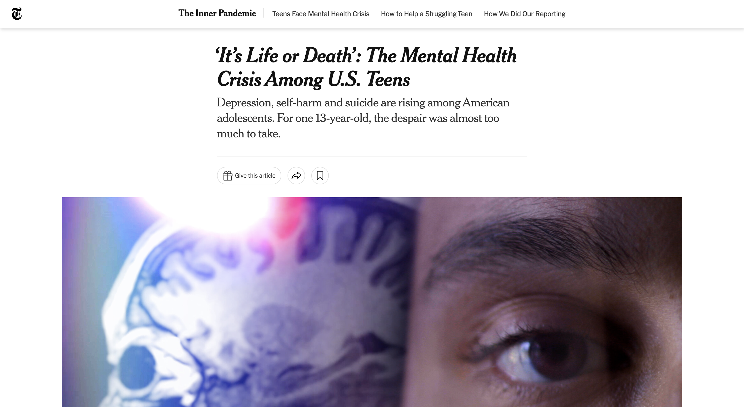 Screen capture of ‘It’s Life or Death’: The Mental Health Crisis Among U.S. Teens