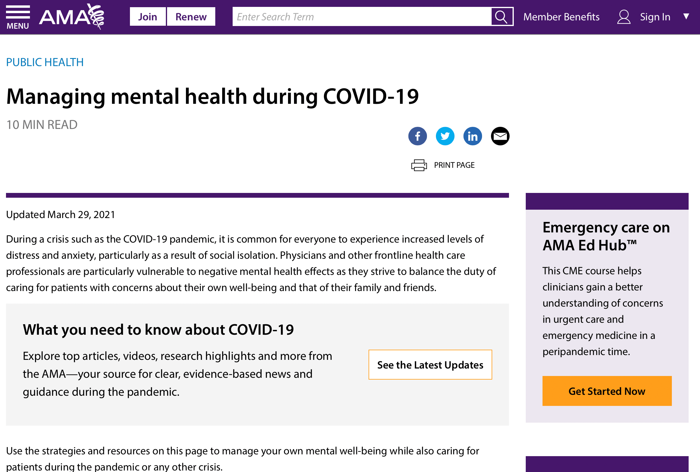 Screenshot of Managing Mental Health during COVID-19