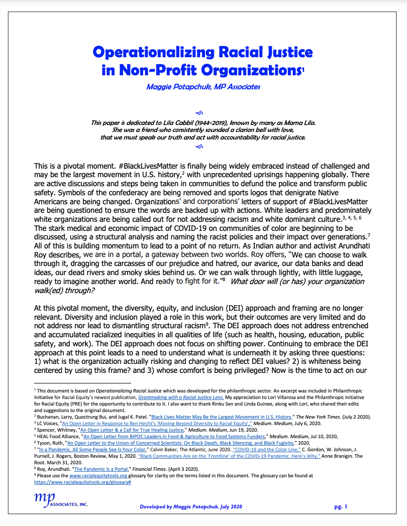 Operationalizing Racial Justice in Non-Profit Organizations