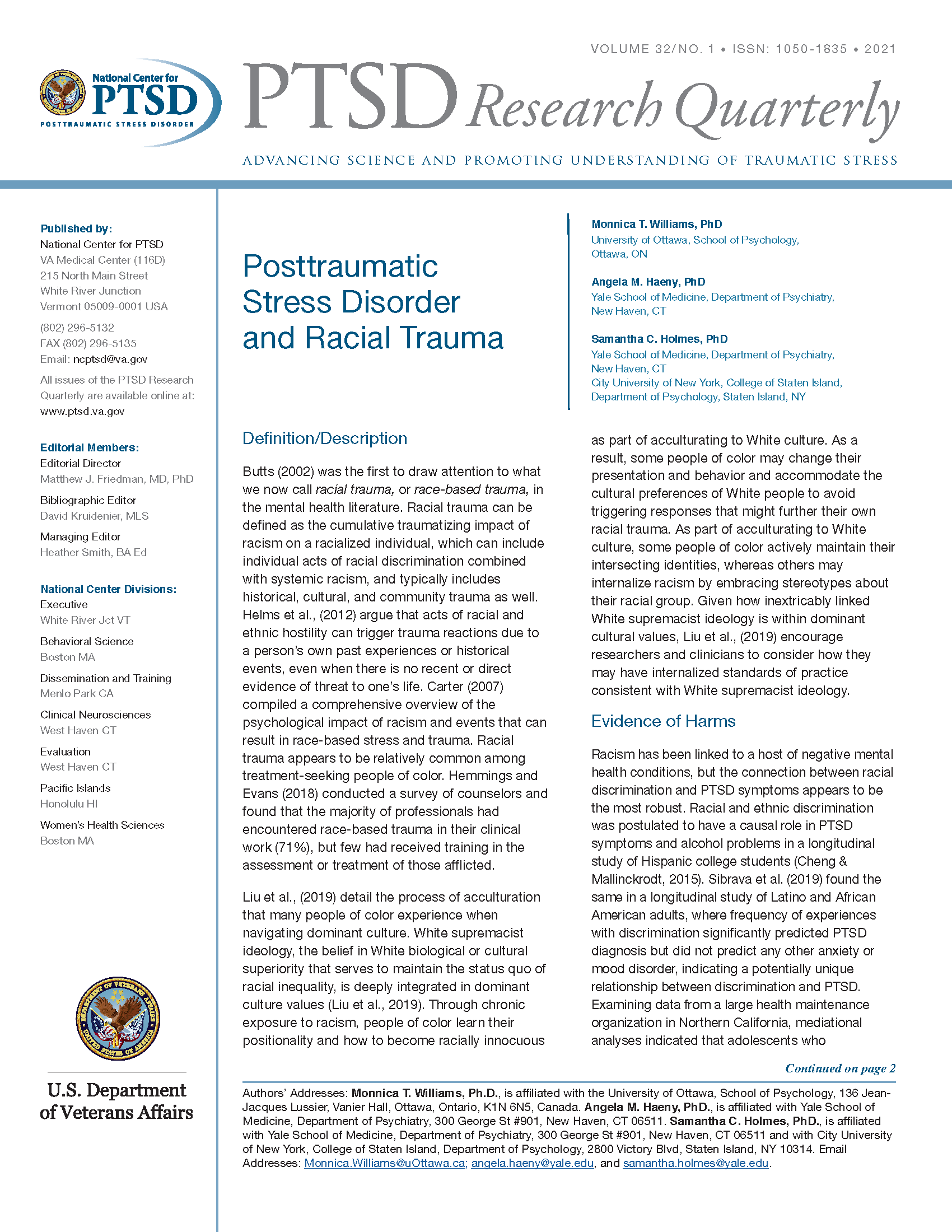 PDF Cover: Posttraumatic Stress Disorder and Racial Trauma