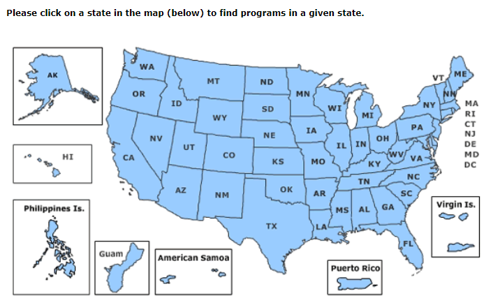 Screen capture of map of locations: PTSD Program Locations