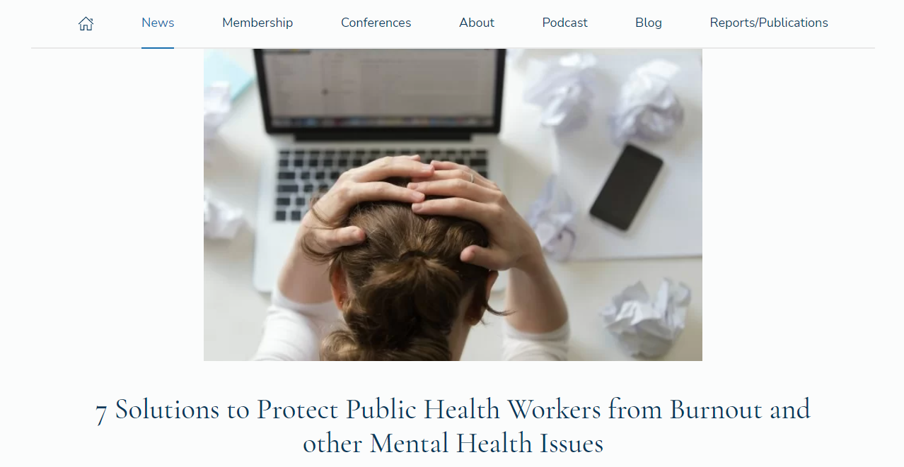 Screen grab of 7 Solutions To Protect Public Health Workers From Burnout And Other Mental Health Issues