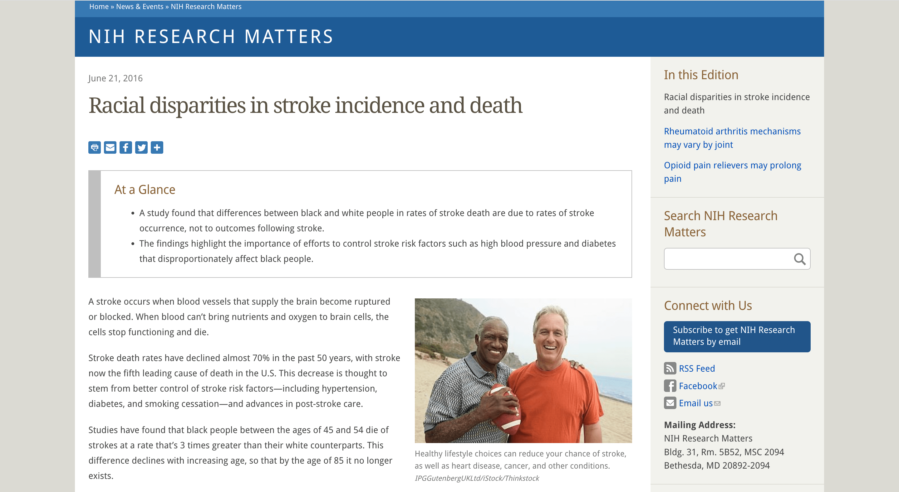 Screen capture of Racial Disparities in Stroke Incidence and Death