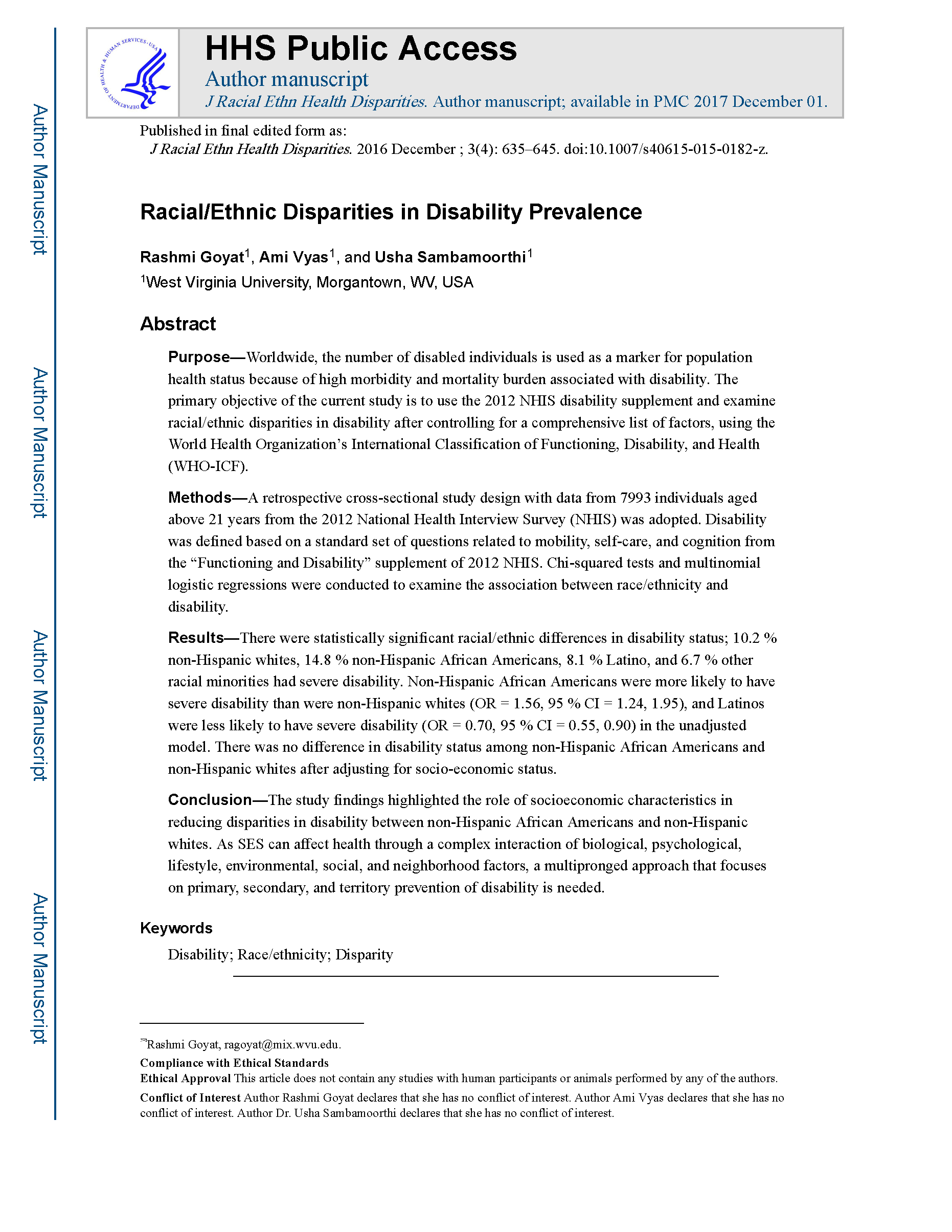 PDF Cover: Racial/Ethnic Disparities in Disability Prevalence