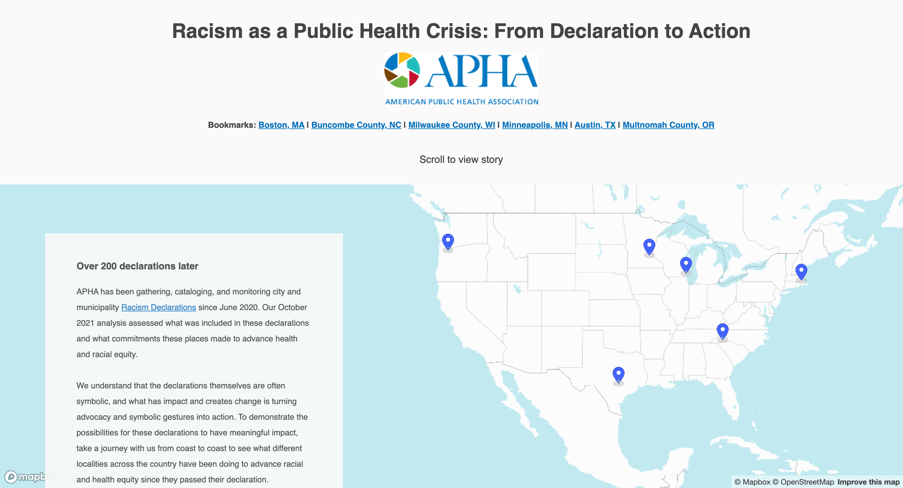 Screen capture of Racism as a Public Health Crisis: From Declaration to Action webpage