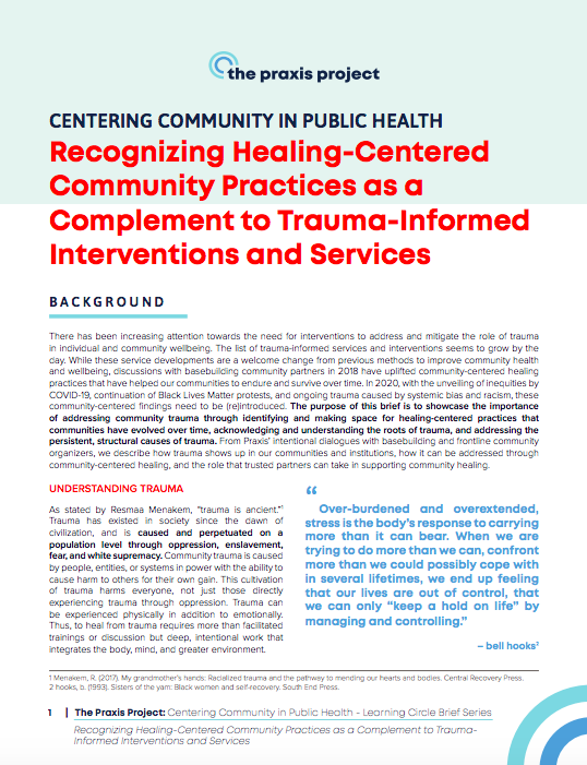 First page of Recognizing Healing-Centered Community Practices as a Complement to Trauma-Informed Interventions and Services