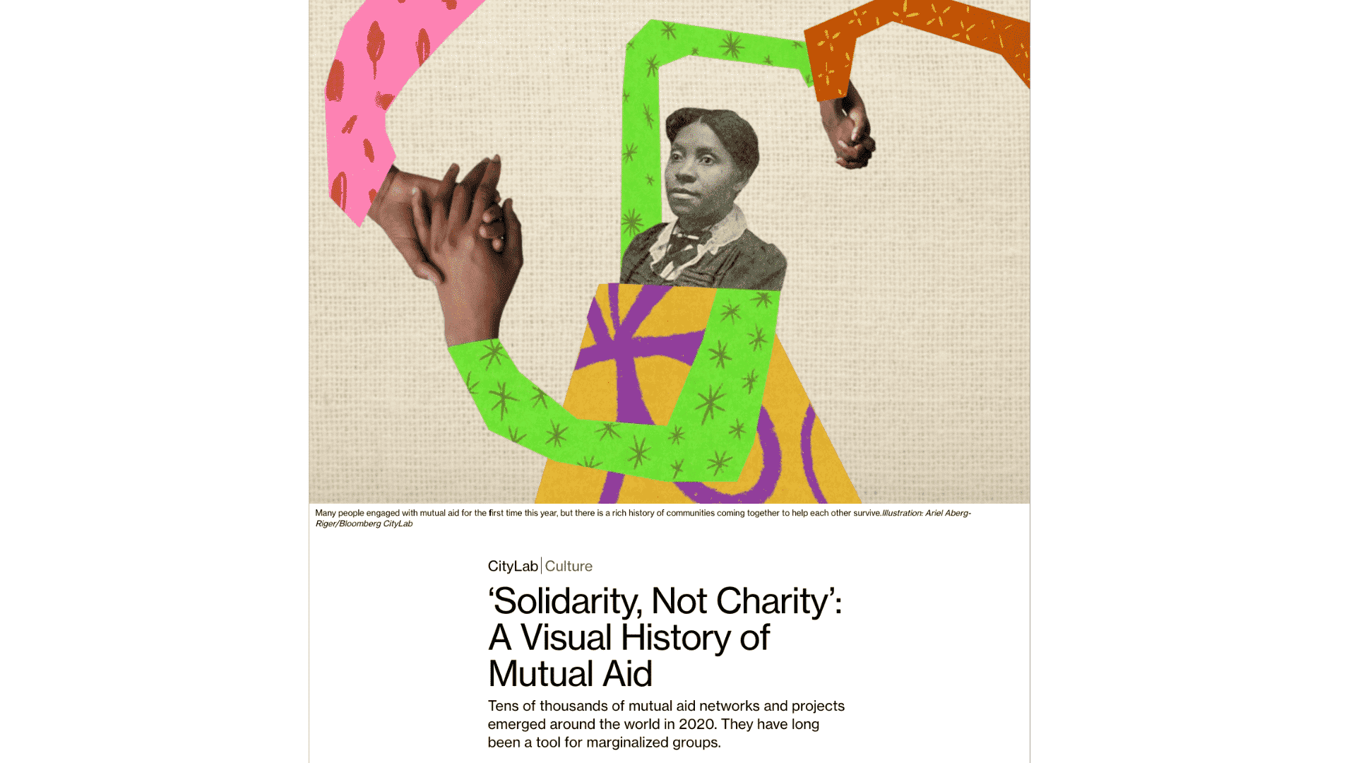 Screen capture of the article 'Solidarity, Not Charity’: A Visual History of Mutual Aid