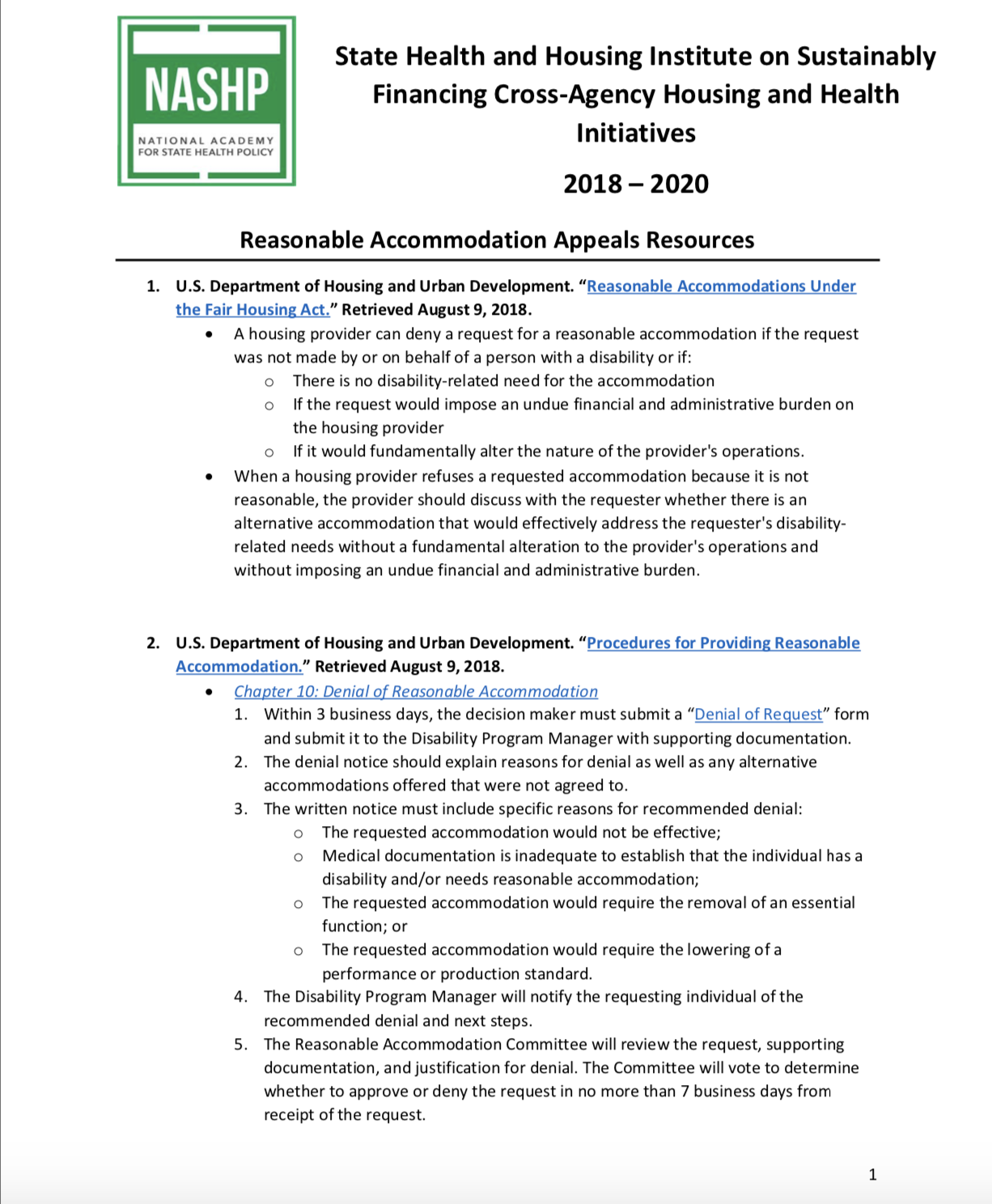 State Health and Housing Institute on Sustainably