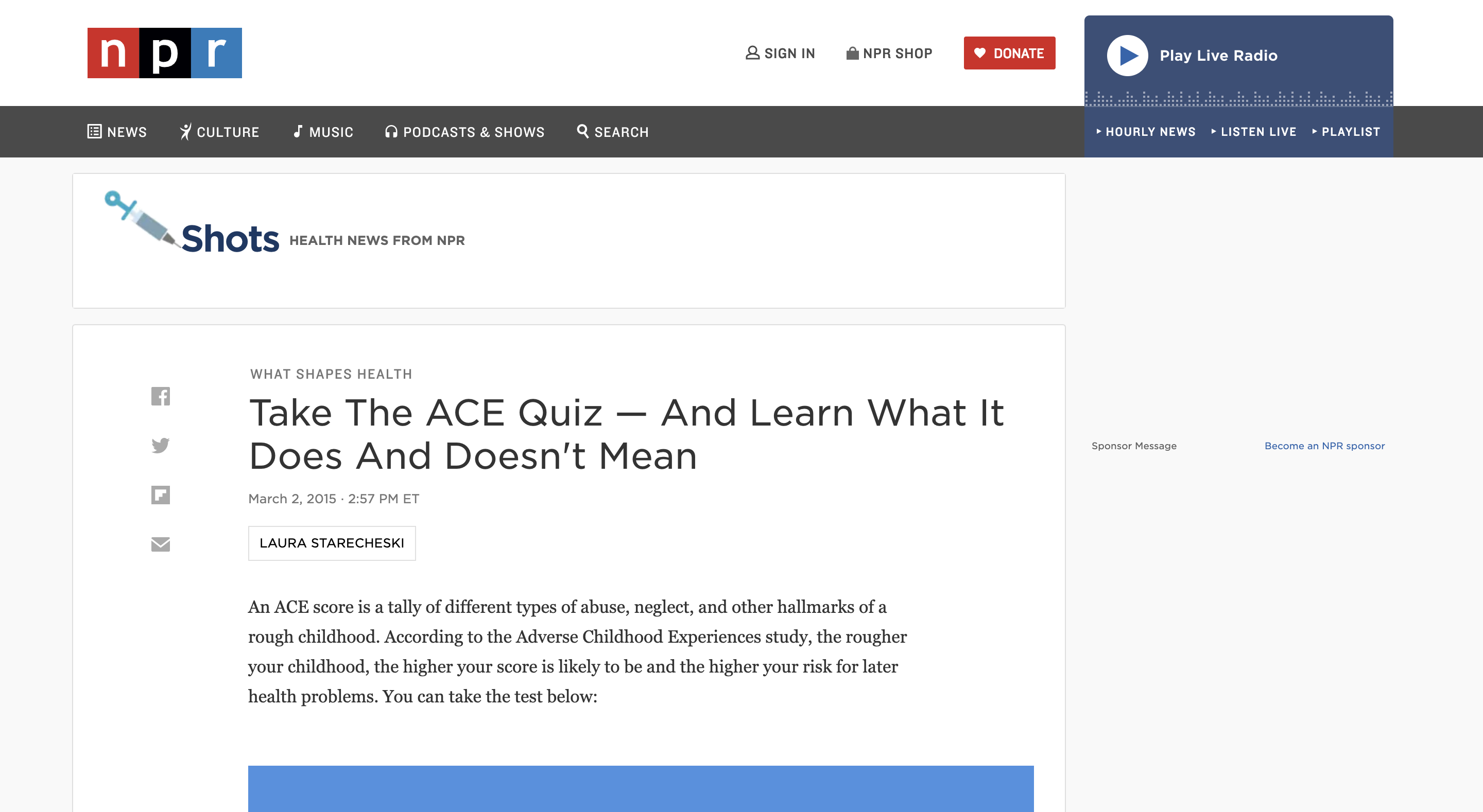 Screen capture of Take The ACE Quiz — And Learn What It Does And Doesn't Mean