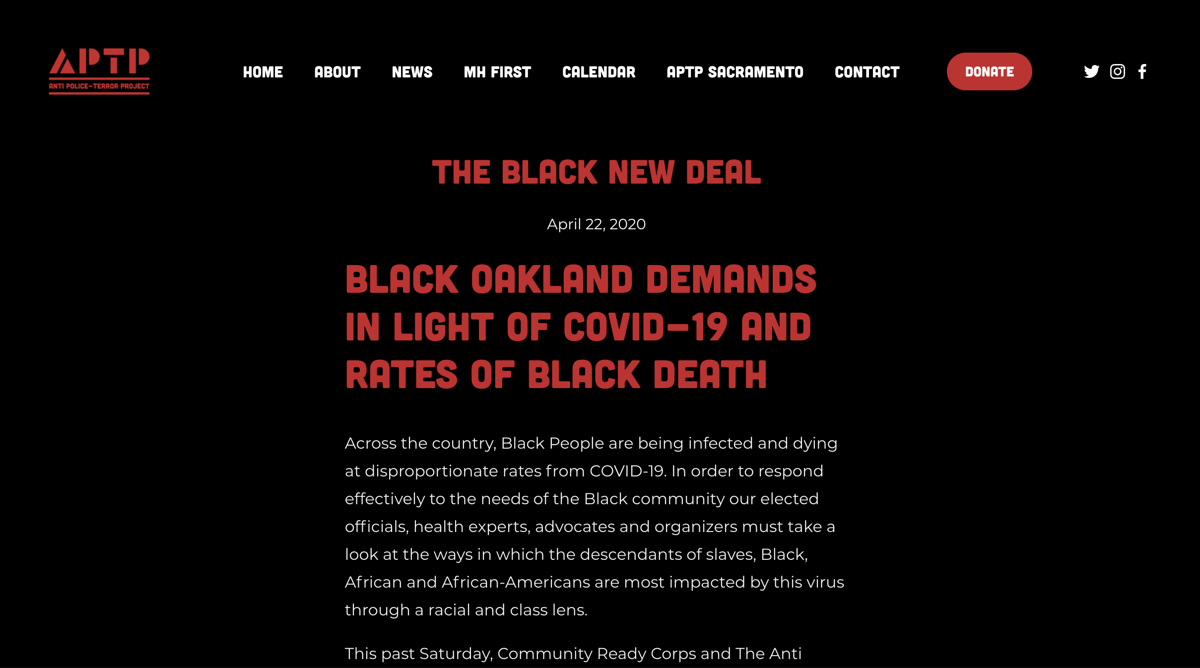 Screen shot of Black New Deal blog post