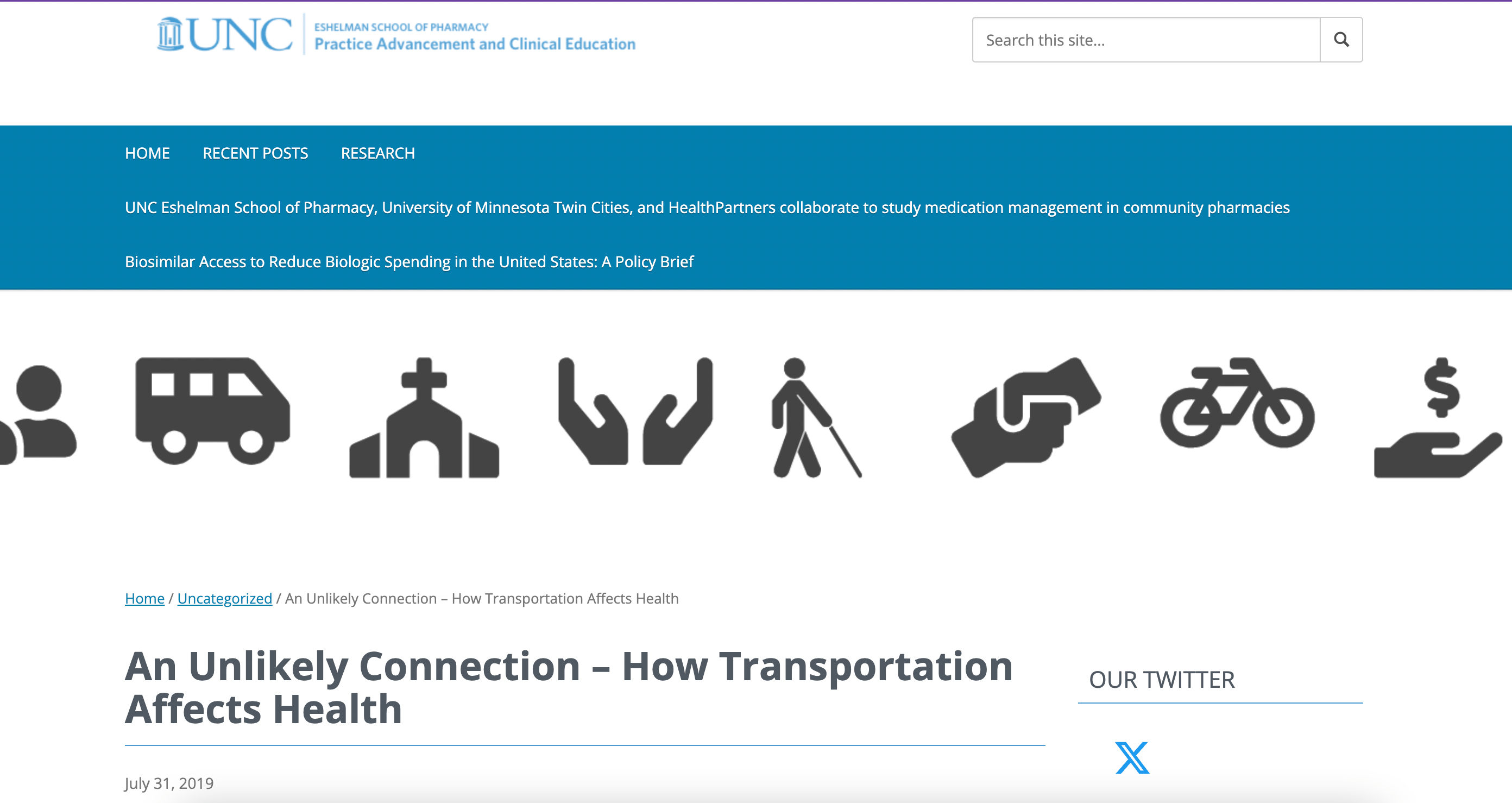 Screenshot of the front page of An Unlikely Connection How Transportation Affects Health