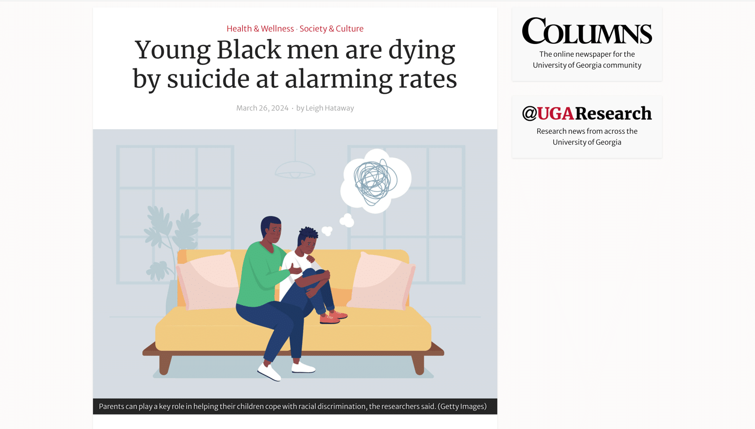 Screenshot of the first page of Young Black Men Are Dying by Suicide at Alarming Rates